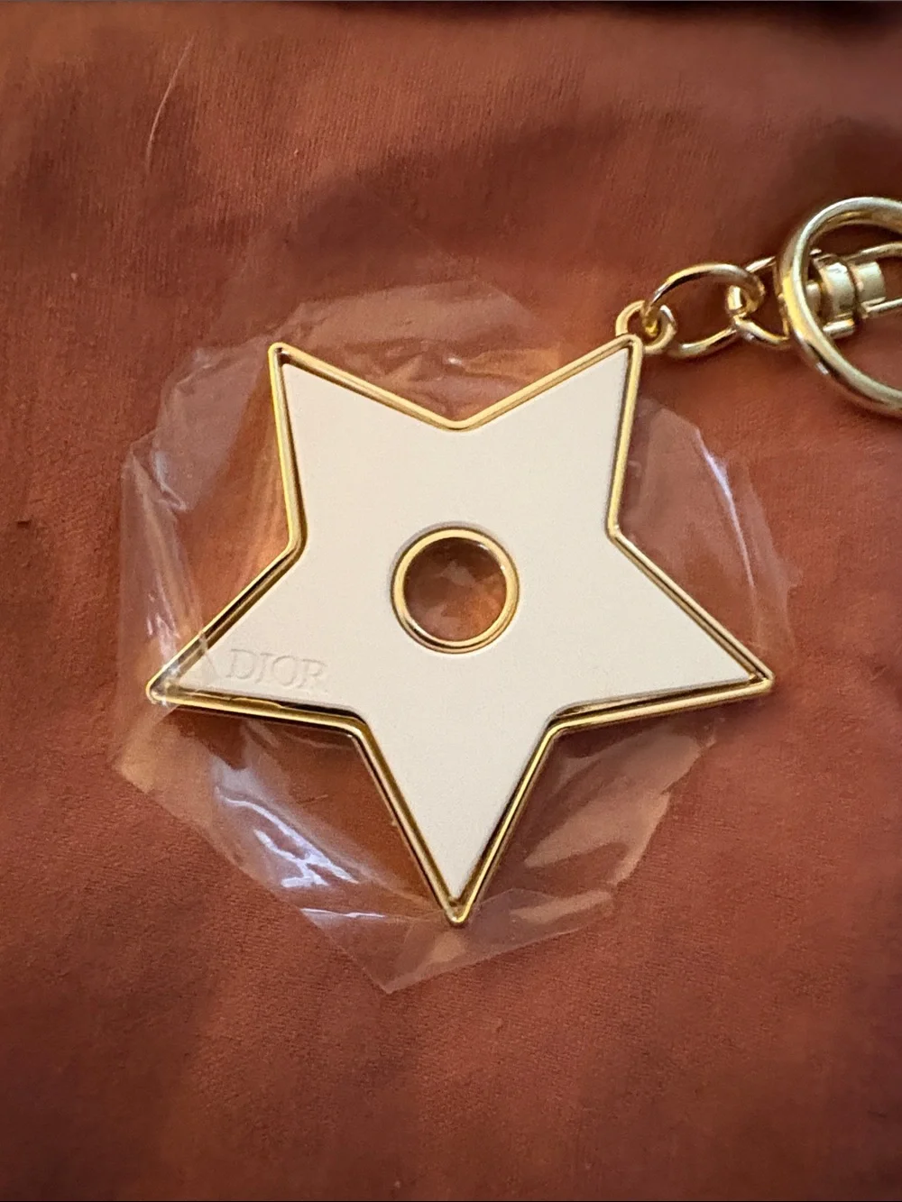 Dior White and Gold Star Key Holder Charm